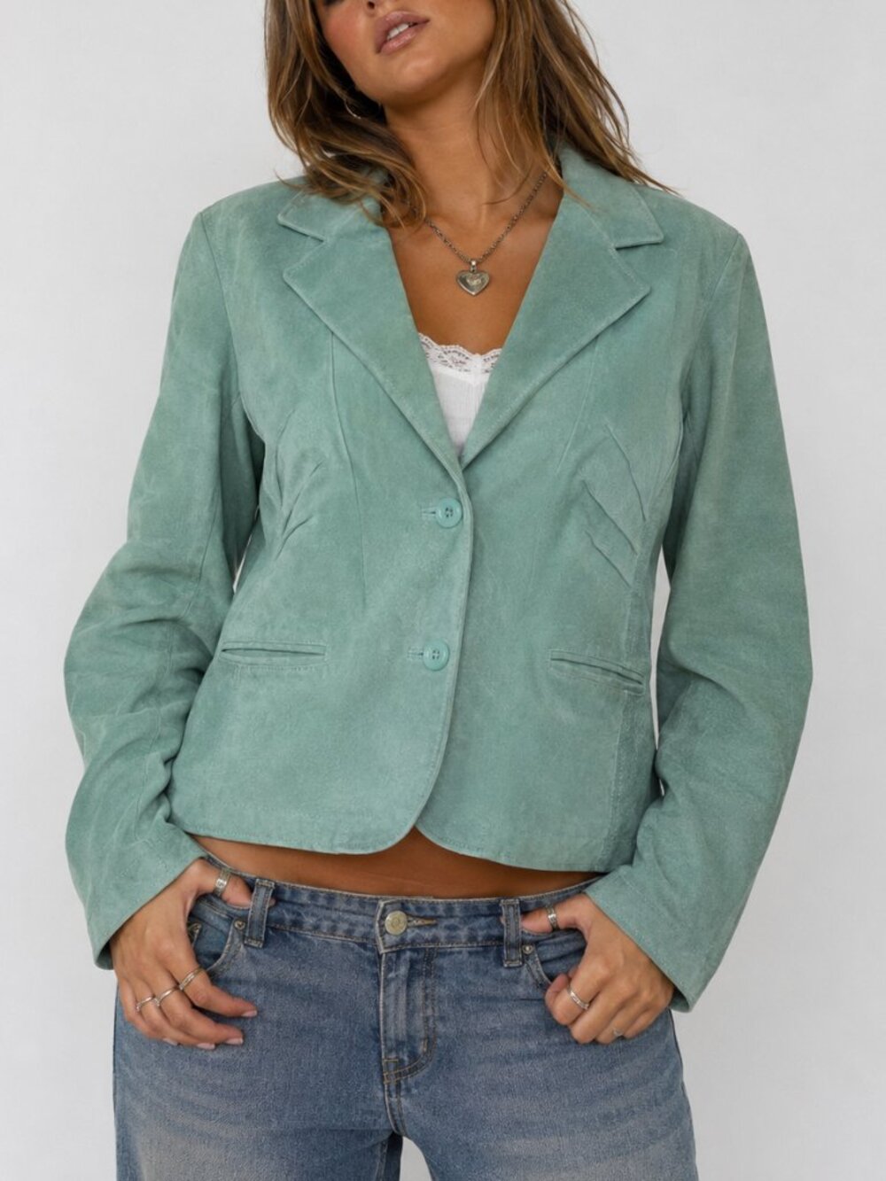 Wilsons Leather Maxima Mint Green Suede Snap Jacket Vintage 00s‎ Y2K Sz XL Lined